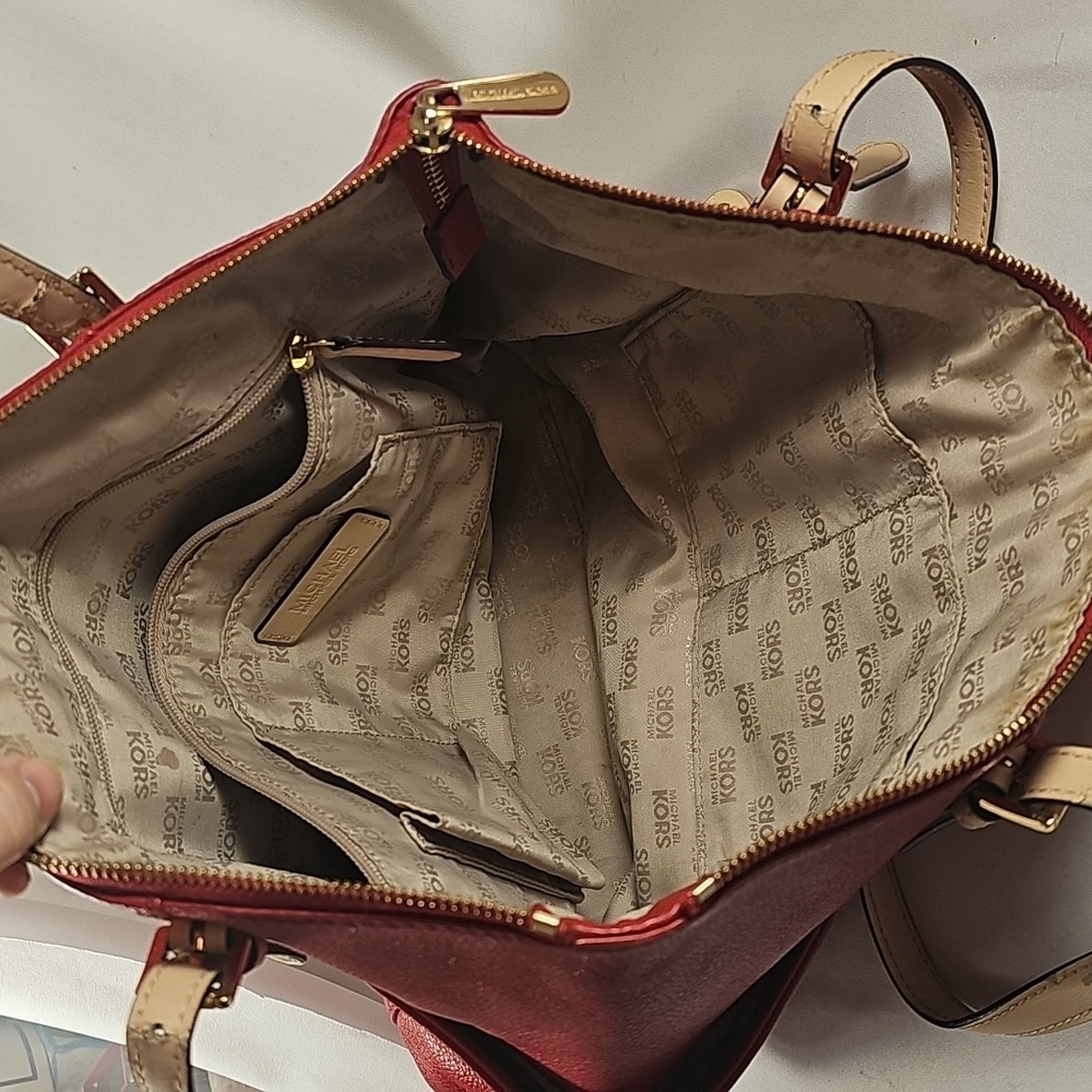 Michael Kors Red Pebbled Leather Tote - Picture 5 of 16